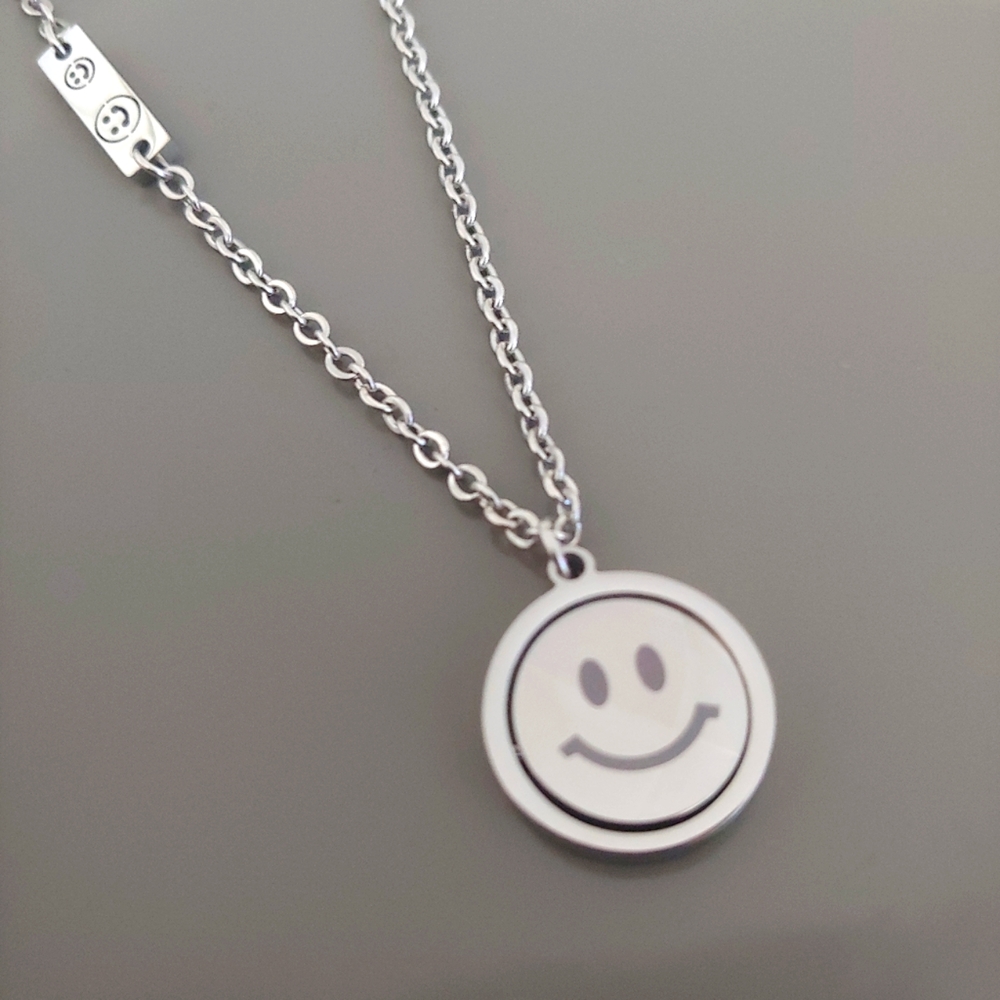 Unisex 18 inch Stainless Steal Reversible Emoji Necklace